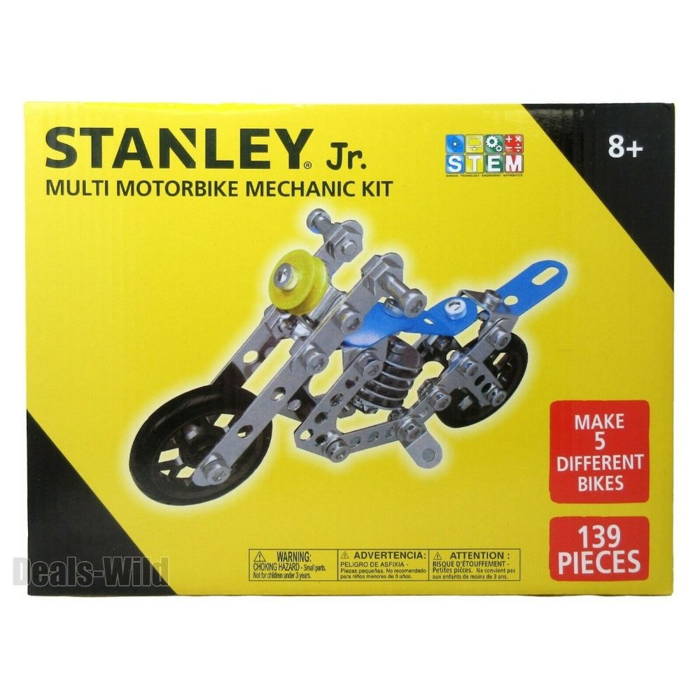 Stanley Jr. Multi Motorbike Mechanic Building Kit 139 Pieces 5-in-1 Motorcycle